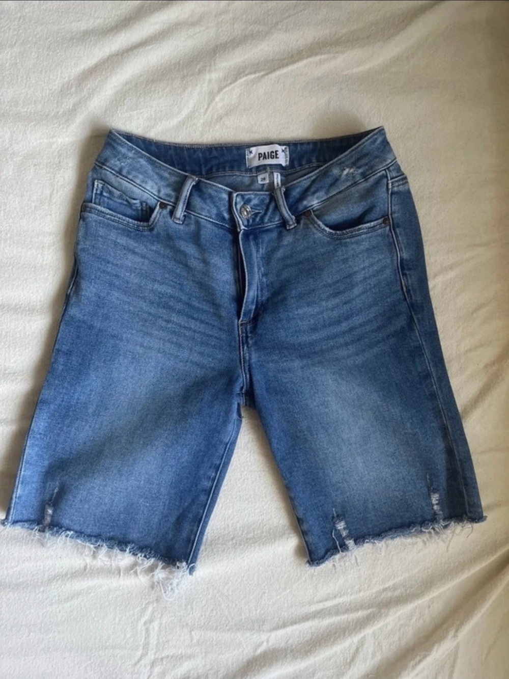 PAIGE Denim Bermuda Shorts in Faded Blue